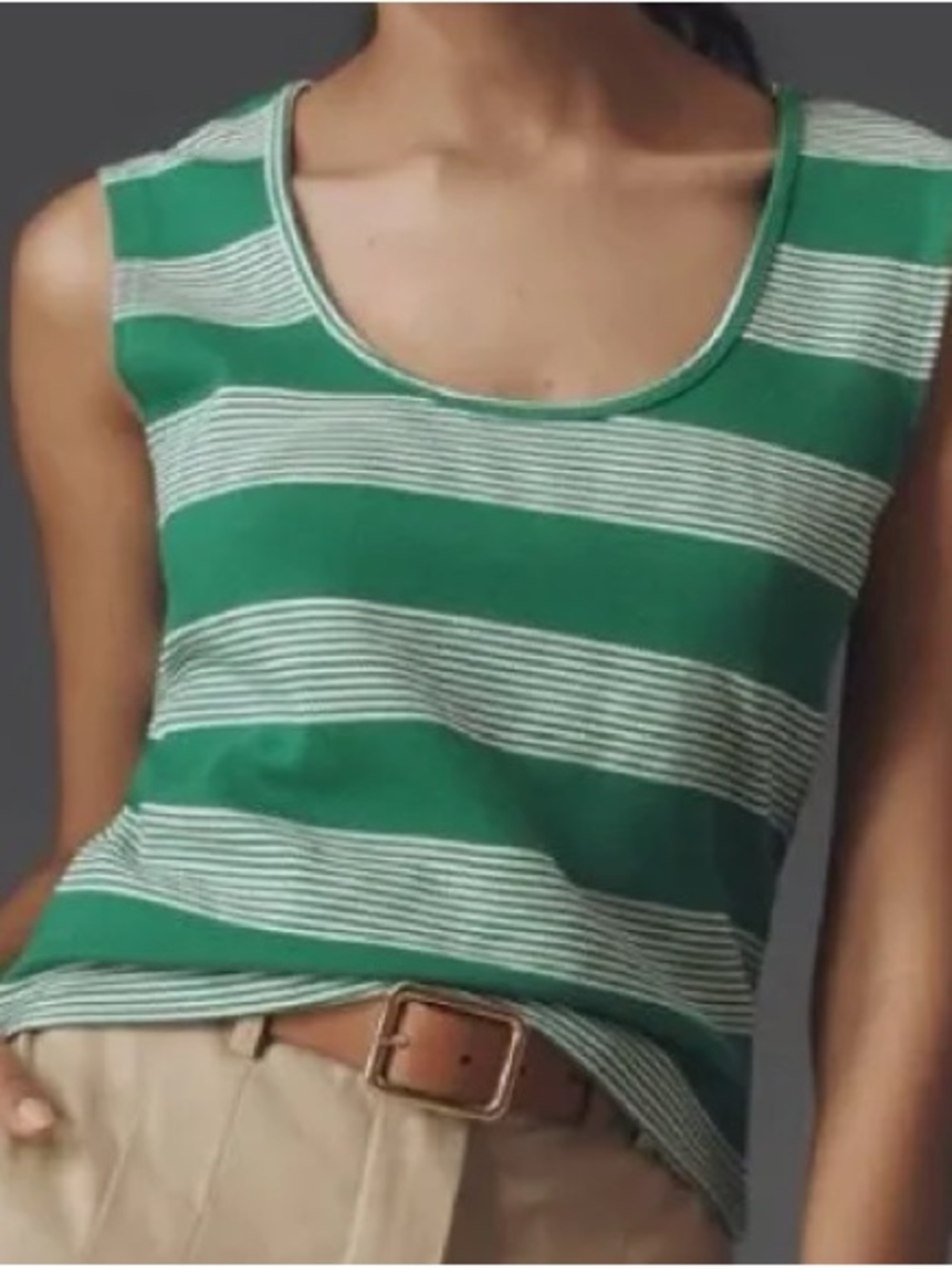 Pilcro by Anthropologie Crewneck Sleeveless Striped Tank Top - Green